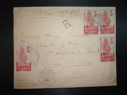 LR TP RF 10 +5c X3 + TP RF 10 OBL.15 JANV (caviardée) LASSOUVILLE GABON + 26 JANV 18 N'DJOLE GABON + 2-5 18 CROISSY - Storia Postale