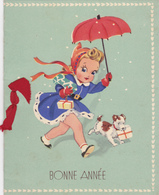 CARTE DOUBLE,BONNE ANNEE,CHIEN,PARAPLUIE,CADEAU - Honden