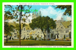 NEW HAVEN, CT - BRANFORD COURT SHOWING WREXHAM TOWER, HARKNESS MEMORIAL QUADRANGLE, YALE - WRITTEN - HAROLD HANN CO - - New Haven