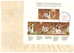 (191) Australia - Mint Mini Sheet (not Perforated) Captain Cook Bicentenary - 1970 - As FDC Liverpool Postmark - Variétés Et Curiosités