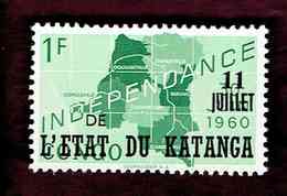Katanga. OBP-COB. 1960 - N°40. *CONGO INDEPENDANCE. SURCHARGES "11 JUILLET DE L'ETAT DU KATANGA".  1F. Neuf - Katanga