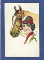 CPA Cheval Chevaux Femme Girl Women Illustrateur Circulé Jockey - Paarden