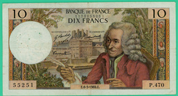 10 Francs - France -  Voltaire - N° P.470 55251 / E.6-3-1969.E. - TTB - - 10 F 1963-1973 ''Voltaire''