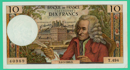 10 Francs - France -  Voltaire - N° T.494 40989 / N.8-5-1969.N. - TTB+ - - 10 F 1963-1973 ''Voltaire''