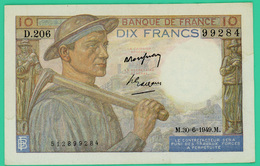 10 Francs - France -  Mineur - N° D.206 99284 / M.30=6=1949.M. - Rare . - SPL - - 10 F 1941-1949 ''Mineur''