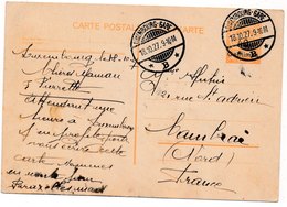 Entier Postal Surcharge 40 Centimes Luxembourg Gare Pour Cambrai - Postwaardestukken