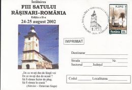 RASINARI VILLAGE'S SONS FESTIVAL, FOLKLORE, CHURCH, SPECIAL COVER, 2002, ROMANIA - Covers & Documents