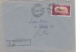 PLANE, SPORTS AVIATION, STAMP ON REGISTERED COVER, 1953, ROMANIA - Storia Postale