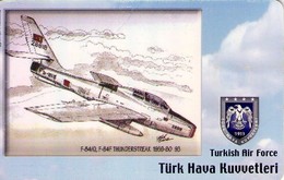 TARJETA TELEFONICA DE TURQUIA, AVIONES. (CHIP) TURKISH AIR FORCE,F-84/Q, F-84F THUNDERSTREAK 1959-80, TR-TT-C-0169 (112) - Avions