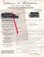 37- TOURS -RARE LETTRE MAISON A. RIVERAIN-TRANSPORTS DEMENAGEMENTS-DEMENAGEUR- GARDE MEUBLE - 17 RUE ETIENNE PALLU- 1946 - Transporte