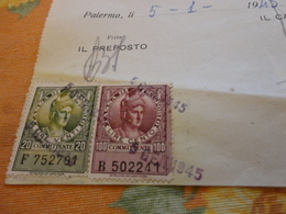 MARCHE DA BOLLO TASSA DI TRASPORTO LIRE 100 + LIRE 20-1945 SU RICEVUTA - Revenue Stamps