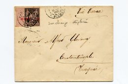 !!! PRIX FIXE : LETTRE DE PARIS DE 1888 POUR CONSTANTINOPLE, AFFRANCH AVEC TP DU LEVANT SURCH DEPLACEE - Storia Postale