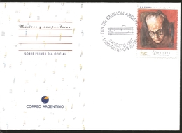 J) 1997 ARGENTINA, MUSICIANS AND COMPOSERS, PIAZZOLLA BY CARLOS ALONSO, GINASTERA BY CARLOS NINE, ROILO BY HERMENEGILDO - Cartas & Documentos