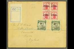 1921 (10 June) Env Registered To England Bearing 4d Carmine Block Of 4 And Two ½d Black And Greens (making A 5d Rate) Ti - Aitutaki