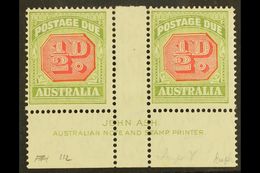 POSTAGE DUE 1938 ½d Carmine And Green, SG D112, JOHN ASH Gutter Imprint Pair, Fine Mint. (2 Stamps) For More Images, Ple - Otros & Sin Clasificación