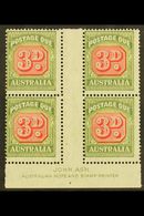 POSTAGE DUE 1946-53 3d Carmine And Green, SG D122, JOHN ASH Gutter Imprint Block Of Four, Very Fine Mint. (4 Stamps) For - Otros & Sin Clasificación