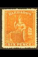 1861-70 6d Bright Orange-vermilion, No Watermark, Perf.14 To 16, SG 31, Very Fine Mint. For More Images, Please Visit Ht - Barbados (...-1966)