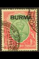 1937 10r Green & Scarlet Overprint, SG 16, Very Fine Used With "Rangoon" Cds's, Fresh. For More Images, Please Visit Htt - Burma (...-1947)