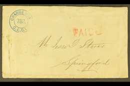 1873 Stampless Cover Addressed To Springford With Straight Line Red "PAID 3", Alongside Toronto Cds And Fine Blue "CHARG - Sonstige & Ohne Zuordnung