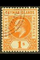 1902-03 1s Orange Wmk Crown CA, SG 7, Very Fine Used. For More Images, Please Visit Http://www.sandafayre.com/itemdetail - Kaimaninseln