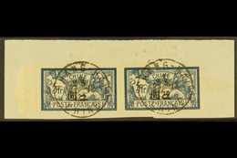 FRENCH OFFICES 1911 - 21 $2 On 5fr Deep Blue And Buff, SG 91, Horizontal Marginal Pair Tied On Piece By Shanghai Cds Can - Otros & Sin Clasificación