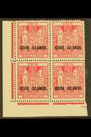 1943-54 10s Pale Carmine-lake, Watermark Inverted, SG 133w, Lower Left Corner Block Of Four, Very Fine Mint, One Never H - Cookinseln