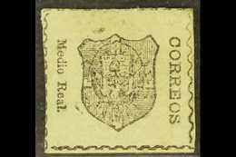 1865 ½r On Black On Pale Green, Imperf, SG 3, Unused, Cut On Simulated Perfs On Two Sides. For More Images, Please Visit - República Dominicana