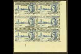 1946 3d Victory With CROWN FLAW AND RE-ENTRY Within Corner Plate Number Block Of Six, SG 165a+165, Never Hinged Mint (bl - Falklandinseln
