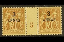 ZANZIBAR 1894-96 3a On 30c Brown (1895) MILLESIME (Number 5) PAIR, Yvert 6, Very Fine Lightly Hinged Mint For More Image - Autres & Non Classés