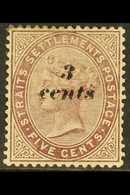 1886 3c On 5c Purple-brown, SG 84, Mint With Hinge Remainders And A Light Crease. For More Images, Please Visit Http://w - Straits Settlements