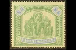 F.M.S. 1904-22 $5 Green And Blue Elephants, SG 50, Fine Mint. For More Images, Please Visit Http://www.sandafayre.com/it - Sonstige & Ohne Zuordnung