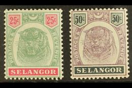 SELANGOR 1895 25c And 50c Dull Purple And Greenish Black "Tigers", SG 58, 59, Very Fine And Fresh Mint. (2 Stamps) For M - Otros & Sin Clasificación