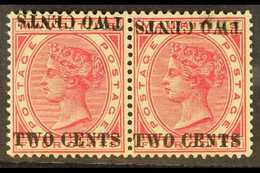 1891 2c On 4c Carmine, Variety "surcharge Double, One Inverted", SG 118c, Superb Mint Pair. For More Images, Please Visi - Mauricio (...-1967)