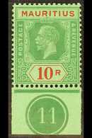 1921 10r Green And Red On Emerald, Wmk Script CA, SG 241, Superb Mint With  Marginal Plate No. For More Images, Please V - Mauricio (...-1967)