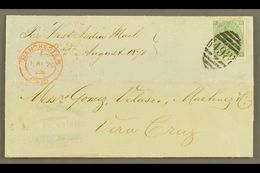 1870 (1 Aug) LS From Manchester, England To Vera Cruz Bearing GB 1s Green (SG117) Tied "498" Pmk, Various British Transi - Mexiko