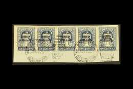 1914 1c Deep Blue Victory Of Torreon, Scott 362 (SG CT10, £120 Each), Very Fine USED STRIP OF FIVE Tied To Piece By Ligh - Mexiko