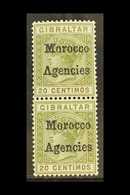 GIBRALTAR ISSUES OVERPRINTED 1898 20c Olive Green And Brown, Variety "inverted V For A", SG 3 + 3a, In Vertical Pair Wit - Otros & Sin Clasificación
