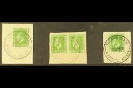 1915-29 New Zealand KGV ½d Green (SG Z1) - Two Singles And A Pair, All On Piece Tied Full "PITCAIRN ISLAND" Cds Cancels. - Islas De Pitcairn