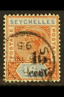 1893 15c On 16c (Die II), Surcharge Double, SG 19b, Fine Cds Used.  For More Images, Please Visit Http://www.sandafayre. - Seychelles (...-1976)