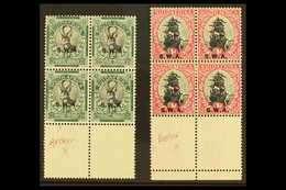 1930-1 ½d & 1d "S.W.A." Overprints, Lower Margin Blocks Of 4 With Matching Broken "A" Varieties, SG 68/9, Mint (2 Blocks - Südwestafrika (1923-1990)