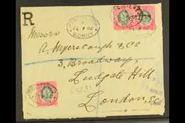 1902 Env Registered To London Bearing Three 1901-02 1d Stamps (SG 2) Tied By Oval "Registered Bonny" Cancels, Violet Lon - Nigeria (...-1960)