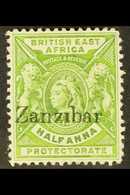 1896 ½d Yellow-green "Zanzibar" Overprint With NO DOT OVER "I" Variety, SG 41 G, Fine Mint, Also Showing Offset Of The O - Zanzibar (...-1963)