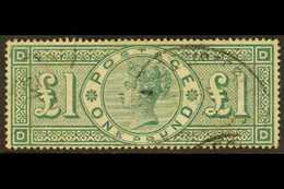 1891 £1 Green, SG 212, Used With Light Registered Oval Cancellations, 1 Short Perf But Nice Appearance. For More Images, - Otros & Sin Clasificación