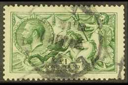 1913 £1 Dull Blue-green Seahorse, Waterlow Printing, SG 404, Good Used With Circular Parcels Cancel, Short Perf At Foot. - Sin Clasificación