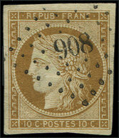 EMISSION DE 1849 - 1    10c. Bistre Jaune, Obl. PC 908, Frappe Superbe - 1849-1850 Ceres