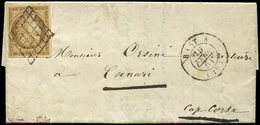 Let EMISSION DE 1849 - 1    10c. Bistre-jaune, Obl. GRILLE S. LAC, Càd T15 BASTIA 19/2/51, TB - 1849-1850 Cérès