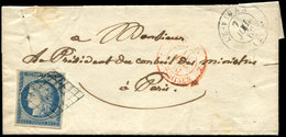 Let EMISSION DE 1849 - 4    25c. Bleu, Obl. GRILLE S. LSC Pour Le Pdt Du Conseil Des Ministres, Càd T15 LE VIGAN 7/7/50  - 1849-1850 Cérès