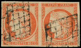 EMISSION DE 1849 - 5b   40c. Orange Foncé, PAIRE Horizontale, Obl. GRILLE, TB - 1849-1850 Ceres