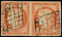 EMISSION DE 1849 - 5b   40c. Orange Foncé, PAIRE Horizontale, Obl. GRILLE, TB - 1849-1850 Cérès