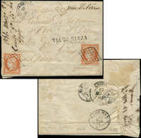 Let EMISSION DE 1849 - 5    40c. Orange, 2 Ex. Dont Un Pli D'archive, Obl. GRILLE S. LAC, Càd T15 ST GILLES-DU-GARD 26/3 - 1849-1850 Ceres